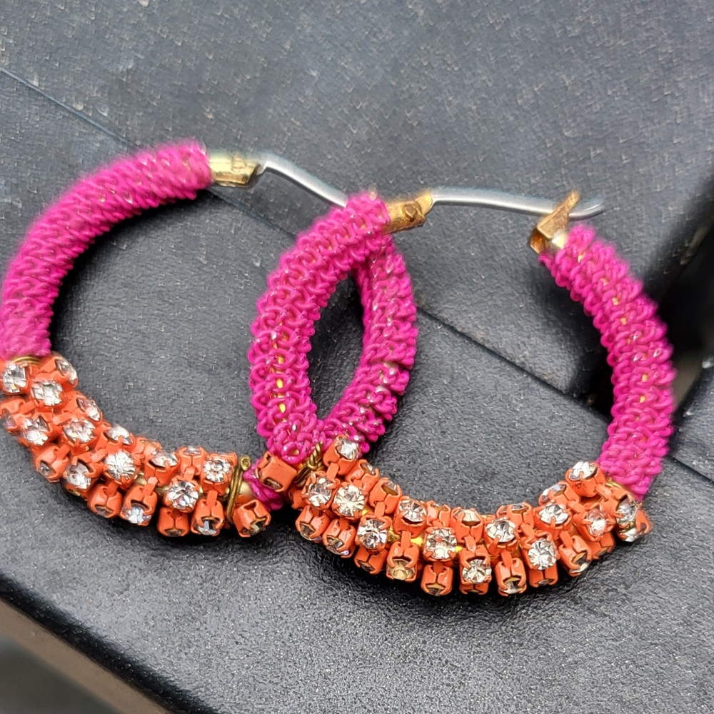 Pink and Orange Beaded Hoop Earrings